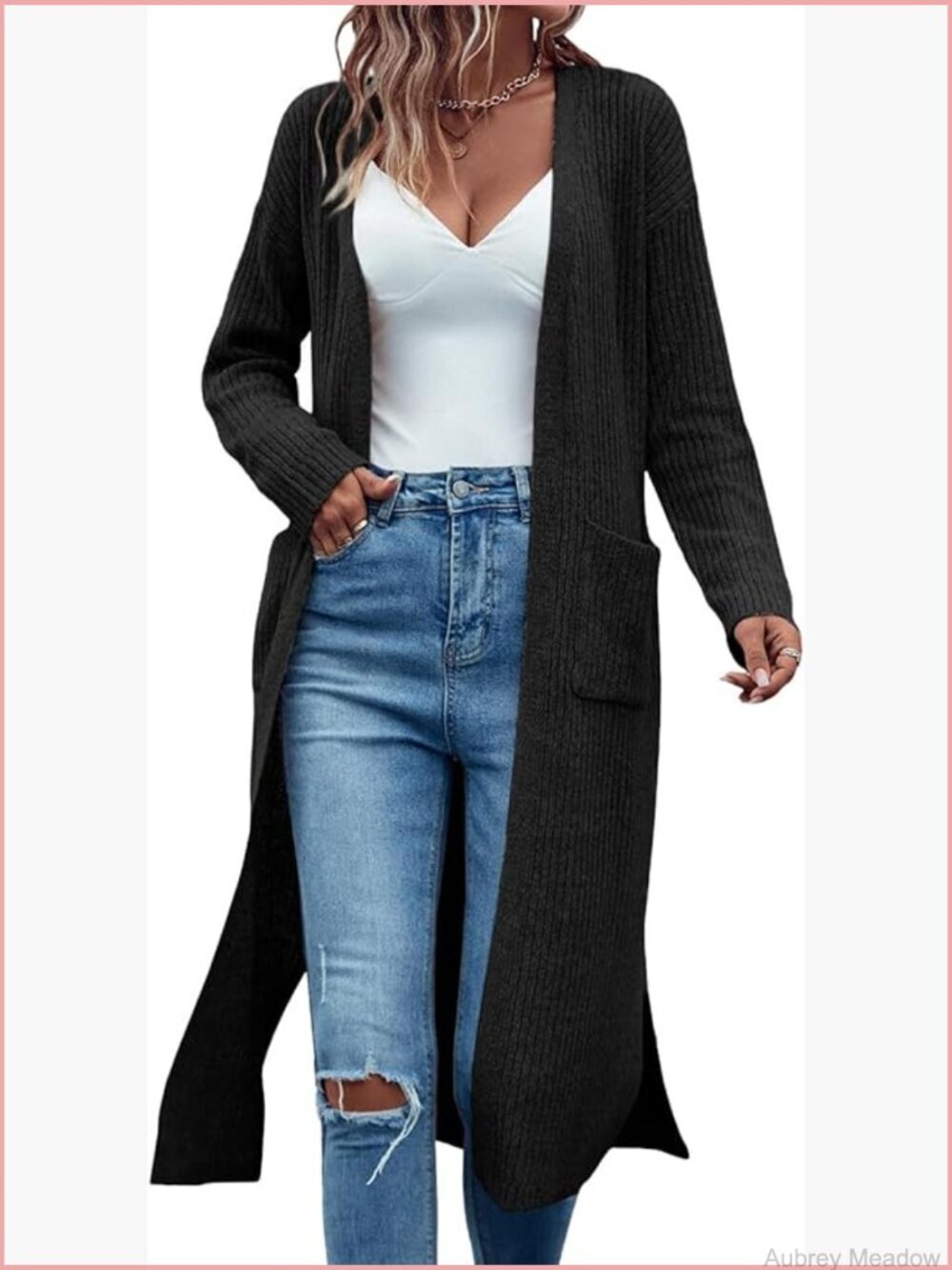 Long Cardigan Sweater Ribbed Knit Open Front Oversized Duster Coat with Pockets